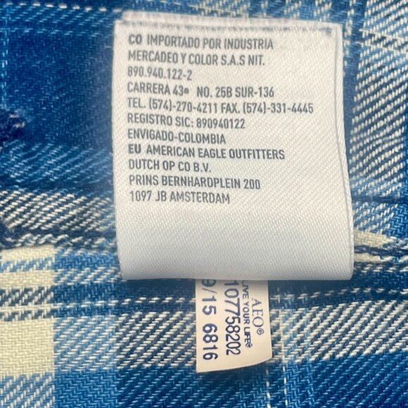 American Eagle Womens Blue Plaid Boyfriend Fit Snap Button Shirt Size L - Picture 14 of 15